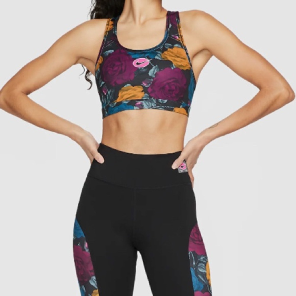 Nike Floral Sports Bra - Black, Purple, Yellow